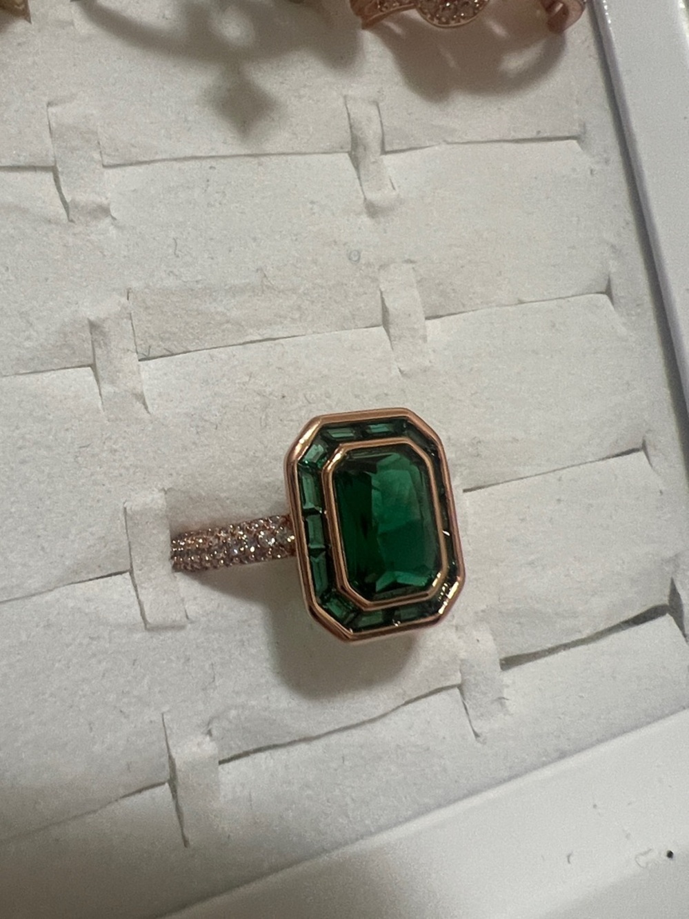 Emerald-Cut Green Stone Rose Gold Ring - Women Jewelry